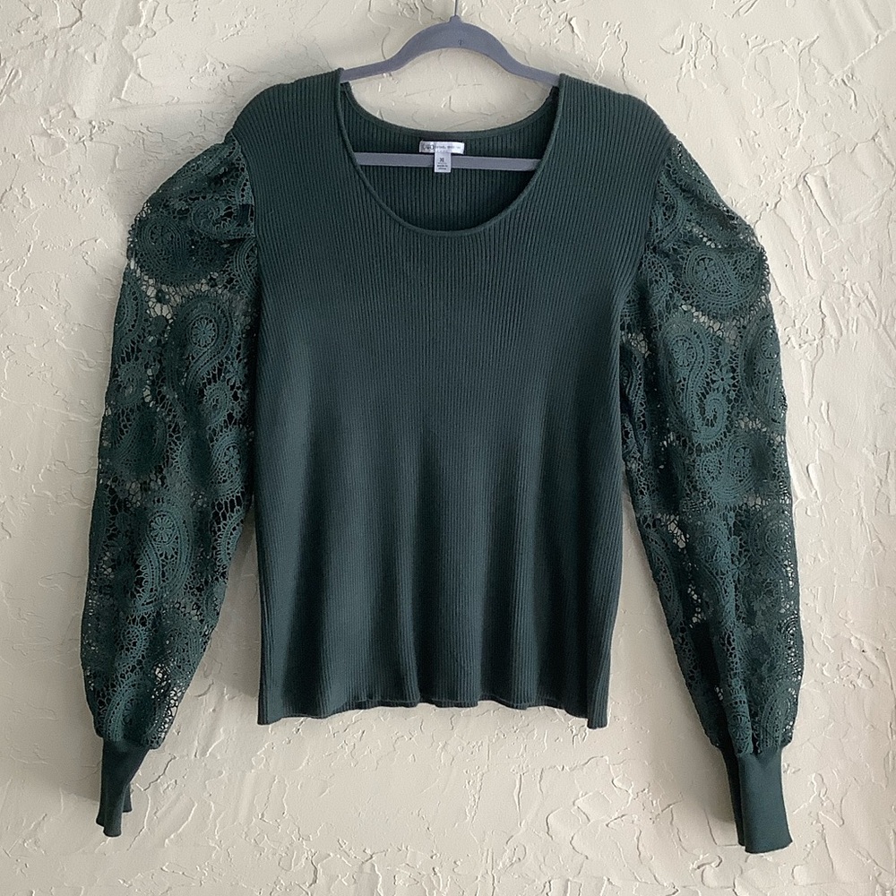 Cato Forest Green Lace Sleeve Blouse